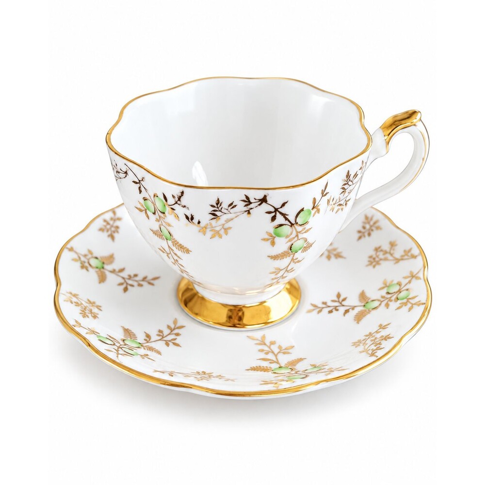 Vintage Princess Anne 5634 Green Fine Bone China Footed Teacup Saucer England